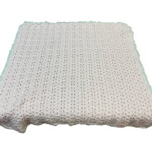 Handmade Vintage Crocheted Shimmery Pink Square Baby Afghan Throw Travel Blanket